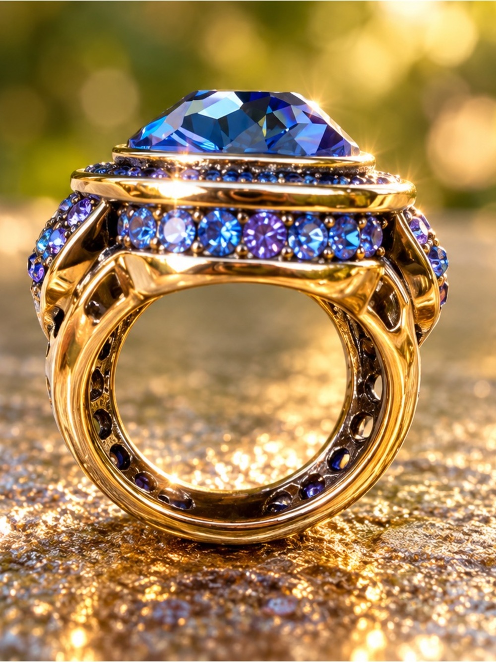 Heidi Daus âDare to Wearâ Blue Purple Swarovski Crystal Cocktail Ring *Size 6 - Picture 3 of 5